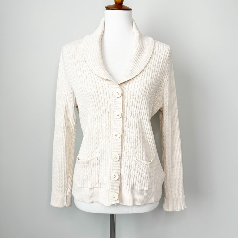 Croft & Barrow Cream Cardigan Women’s Size Medium Button Down Collared Pockets